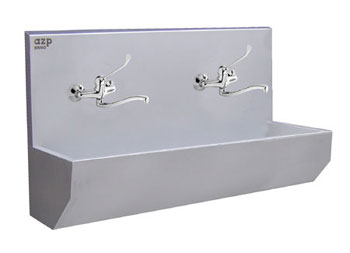 AUL 03Z.LK suspension stainless steel wash-trough with round inner corners, back wall and medical mixers