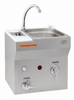 AUM 07S sensor-controlled stainless steel washbasin with knife sanitation container