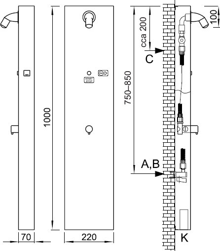 Figure - BSZA 02 anti-vandal token-operated shower unit