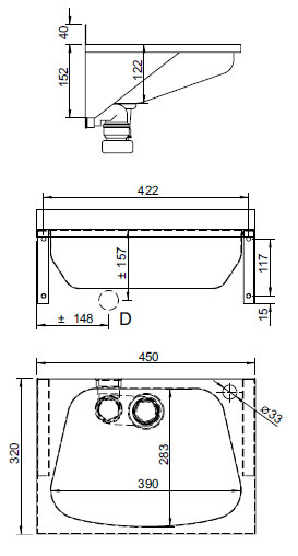 Figure - AUM 025N a AUM 025Z stainless steel washbasin