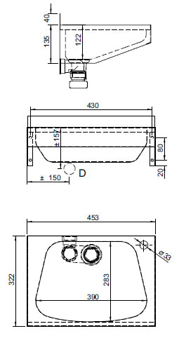 Figure - AUM 025N a AUM 025Z stainless steel washbasin