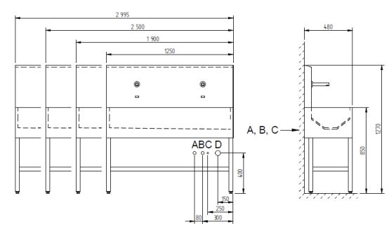 Figure - AUL 03 stainless steel wash troughs