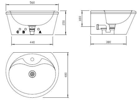 Figure - AUM 013, AUM013N, AUM 013Z stainless steel washbsin with automatic tap