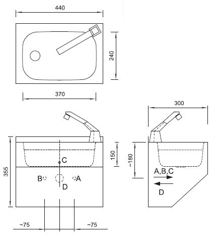 Figure - AUM 016 Wall-mounted wash basin, medium sink