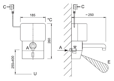 Figure - AUM 6 with through-flow water heater CLAGE 3,5 KW - 230V, 50Hz
