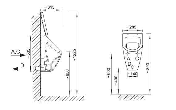 Figure - AUP 33 ceramic urinal SUBWAY with cover - including automatic flushing system