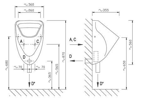 Figure - AUP 28 GOLF ceramic urinal with automatic flushing system