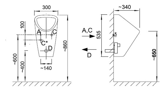 Figure - AUP 5-II II. generation GOLEM urinal with automatic flushing system