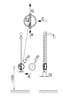 Figure - AUS 11 Pressure button-controlled shower for heat regulated water