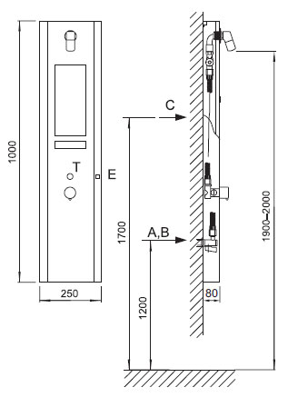 Figure - AUS 3, AUS 3P automatic surface shower unit - sensor- or piezo-controlled