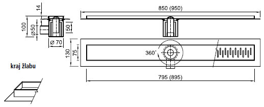 Figure - PZ 013 low draining channel for tile floor