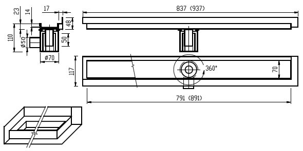 Figure - PZ 014L, PZ 014P  trough for embedding of tiles, paving - to the corner