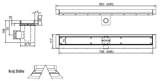Figure - PZ 014 draining trough for embedding of tiles, paving – to the wall