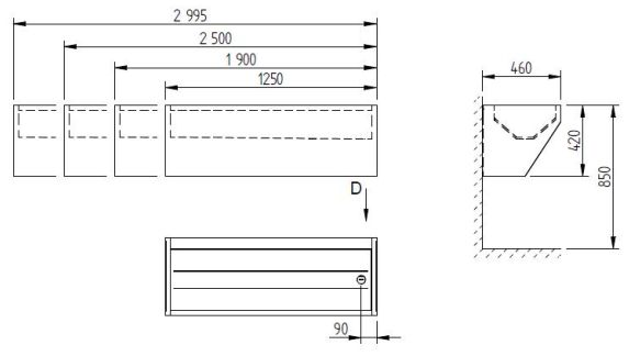 Figure - AUL 04.L suspension stainless steel wash trough for doctors