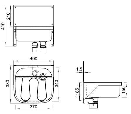 Figure - VL 04 stainless steel wall bucket sink with reversible grid