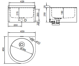 Figure - AUM 020 stainless steel round washbasin