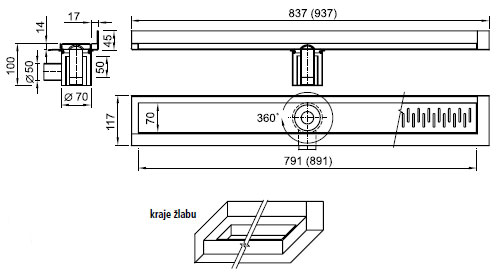 Figure - PZ 011L, PZ 011P corner floor channel (to 2 walls)