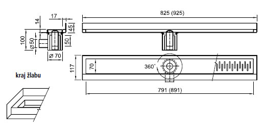 Figure - PZ 011LP floor draining trough between three walls