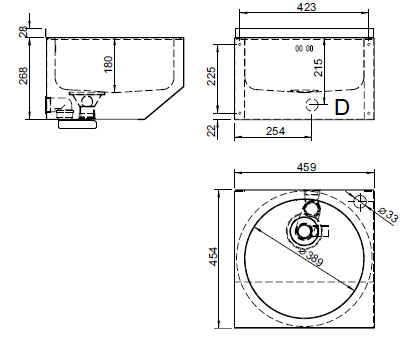 Figure - AUM 019 stainless washbasin with round inner sink