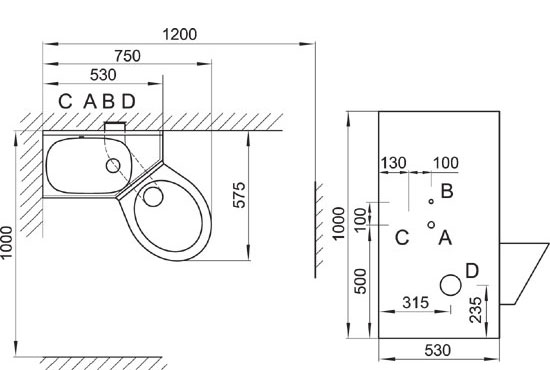 Figure - BSK 02 safety close-coupled set – toilette and wash basin – variant solutions