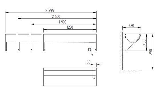Figure - AUL 04 stainless steel wall mounted trough