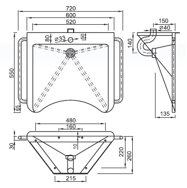 Figure - AUM 018 INV low stainless steel washbasin for handicapped people