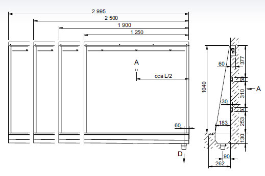 Figure - ZP 02 built-in stainless steel urinal trough